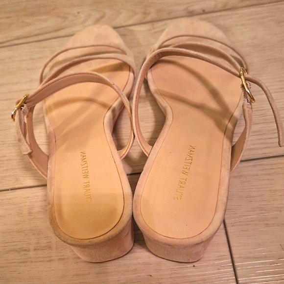 Stuart Weitzman Womens Wedge Sandal genuine leather Suede light Beige 8 NWOT - Picture 5 of 7